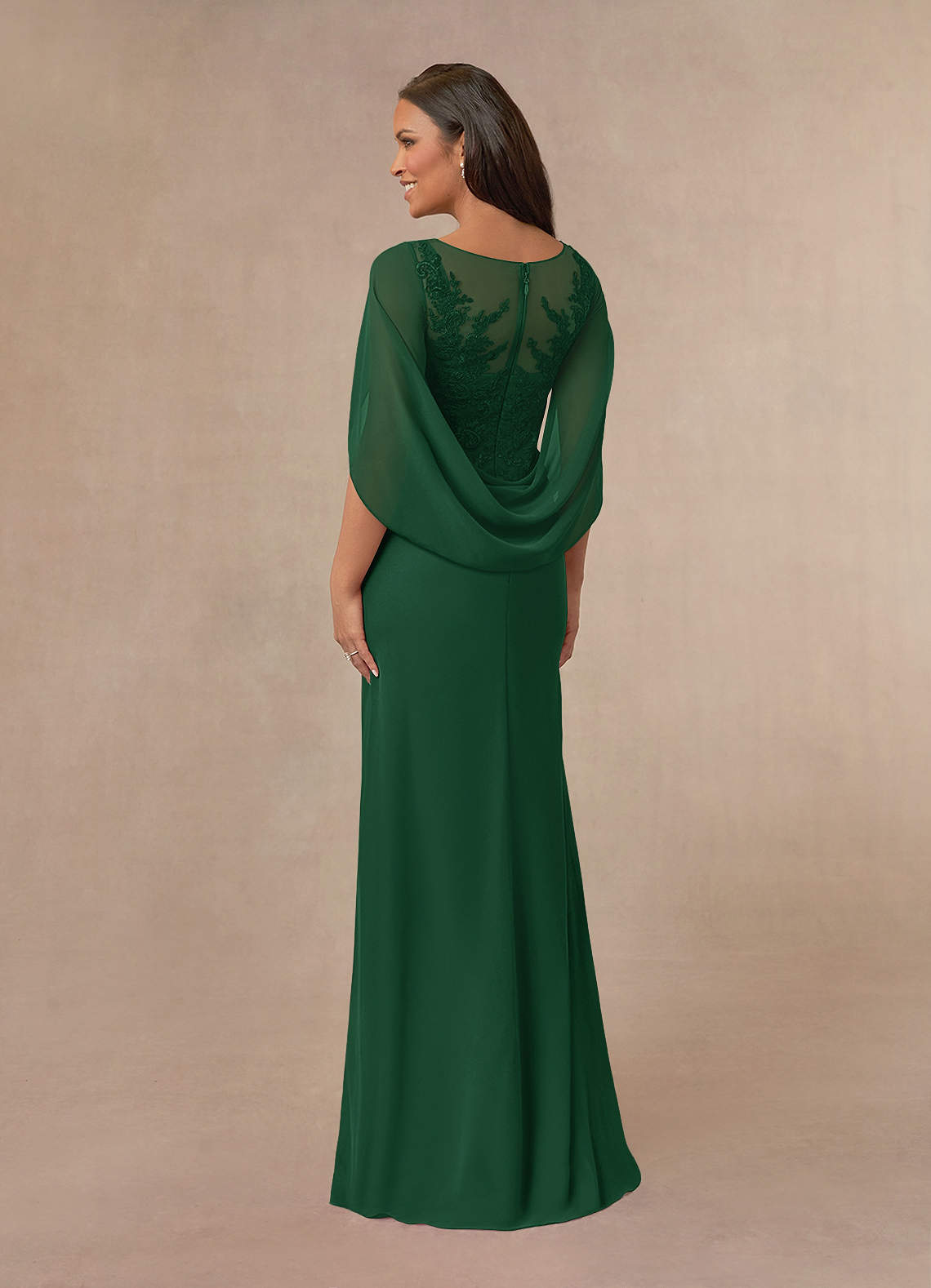 Azazie Hera Mother of the Bride Dresses Dark Green A-Line Lace Capelet Chiffon Dress image2