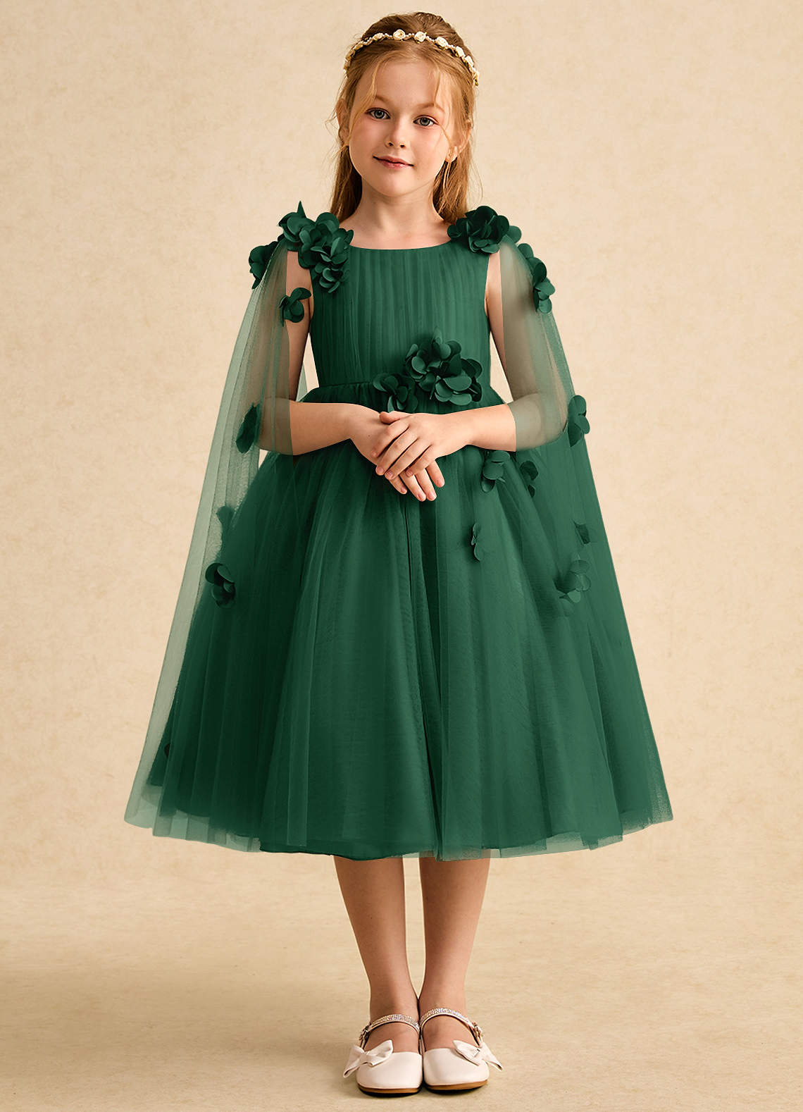 Azazie Staria vestidos de niña de las flores Vestido de Verde Oscuro de Tul de Princesa con Volante image1