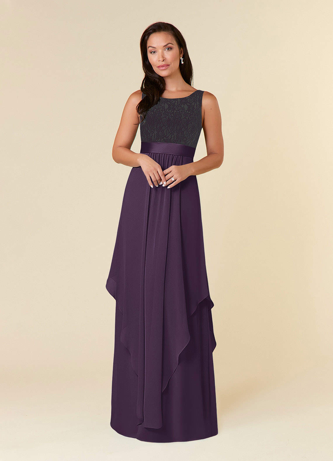 Azazie Xella Mère de la mariée Robes Robe Trapèze en Mousseline de soie Dentelle Prune image1
