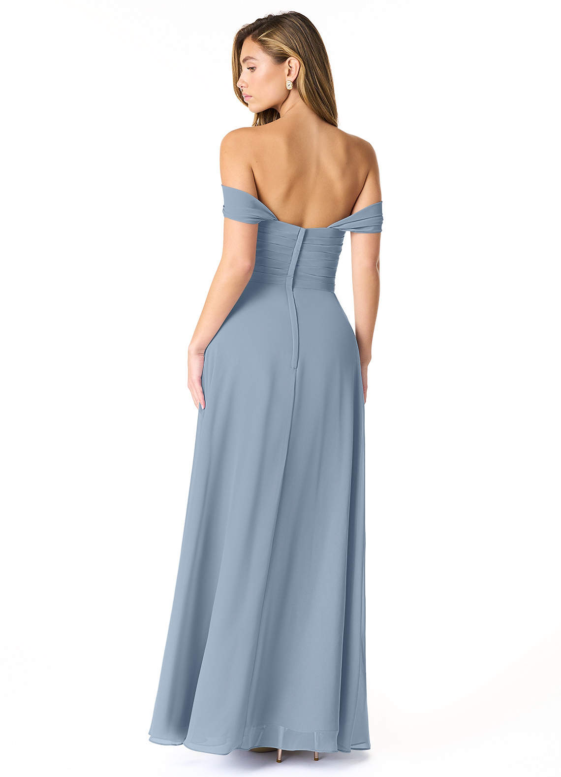 Azazie Kaitlynn Bridesmaid Dresses Dusty Blue Empire Ruched Chiffon Convertible Dress image2