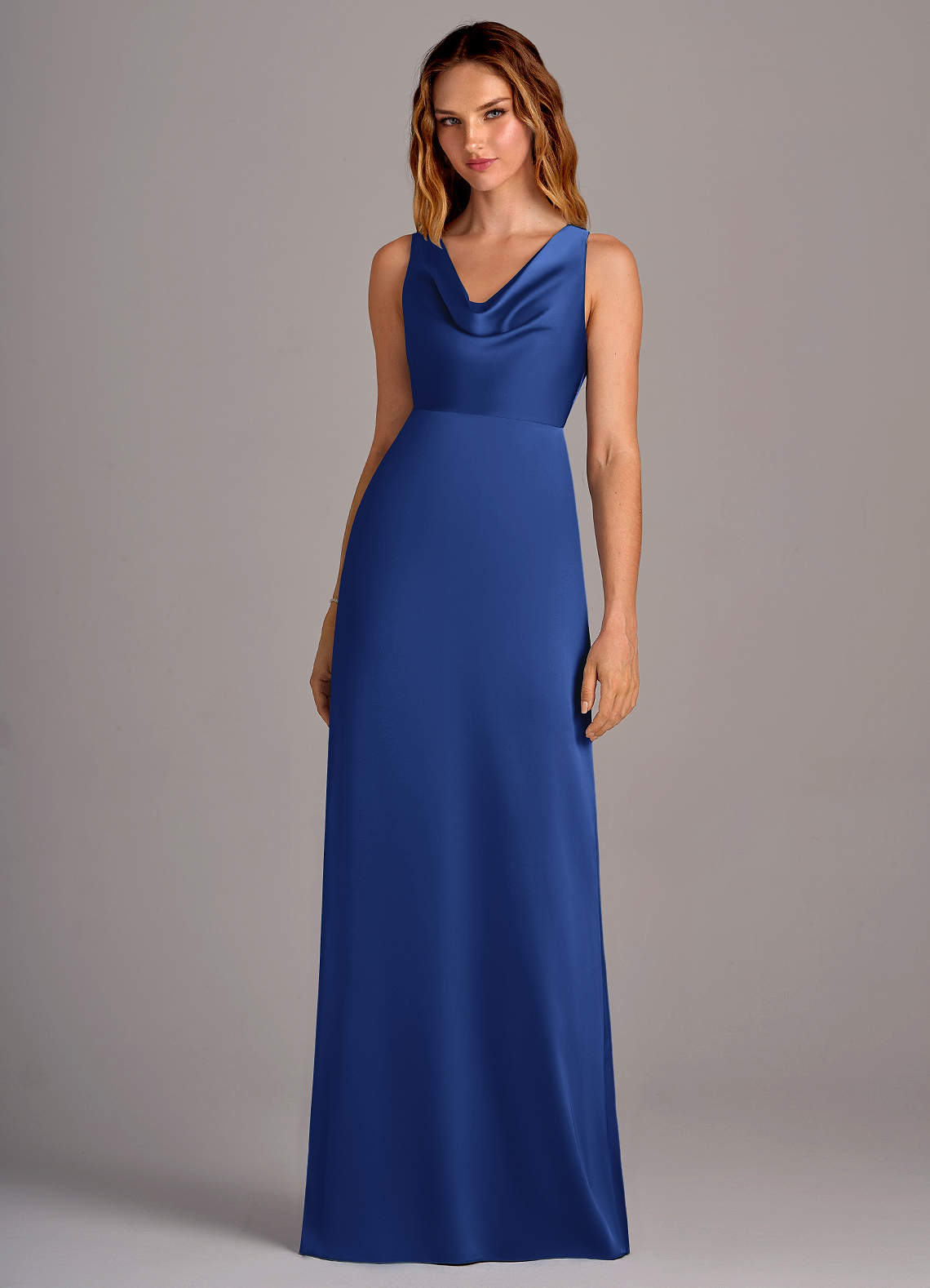 cobalt blue bridesmaid dresses Royal Spaghetti Strap Pleated Tea Length Chiffon Dress Detachable Overskirt Royal Blue Bridesmaid Dresses Long