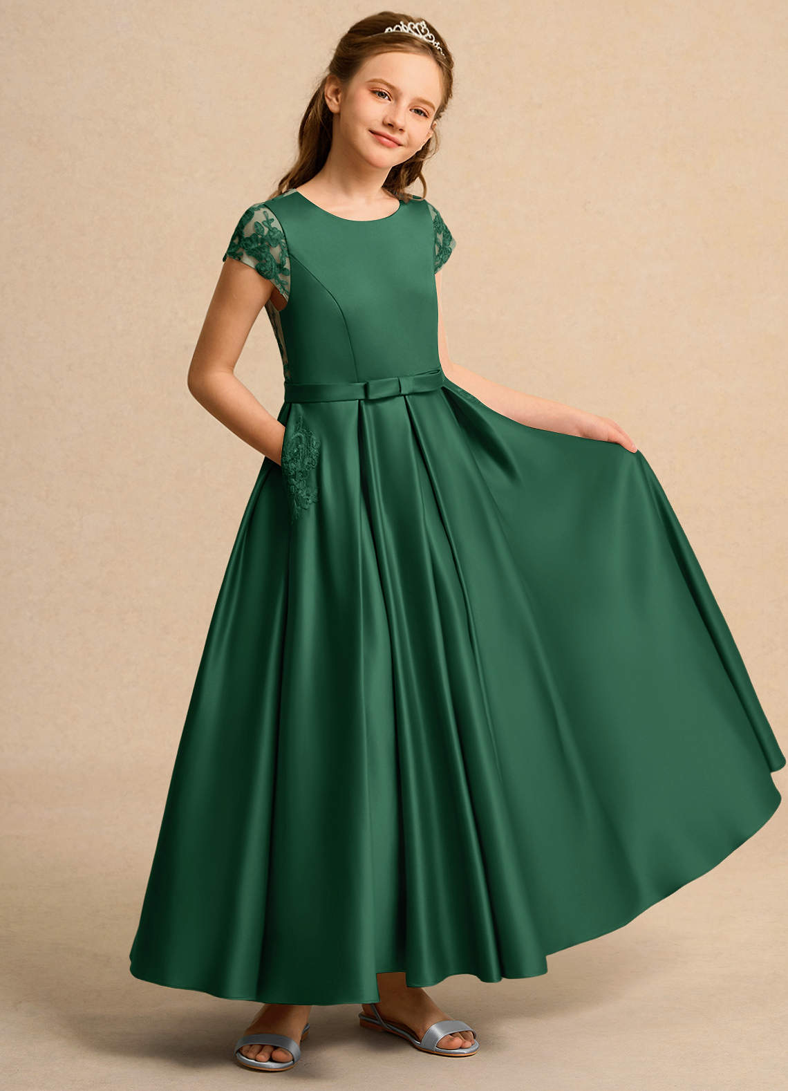 dark green girls dress Dideyttawl Spring Girls Short Velvet Flower Girl Dress Elegant Formal Dress Lantern Long Sleeves Girls Birthday Party Dress, Dark Green / 16 main image 1