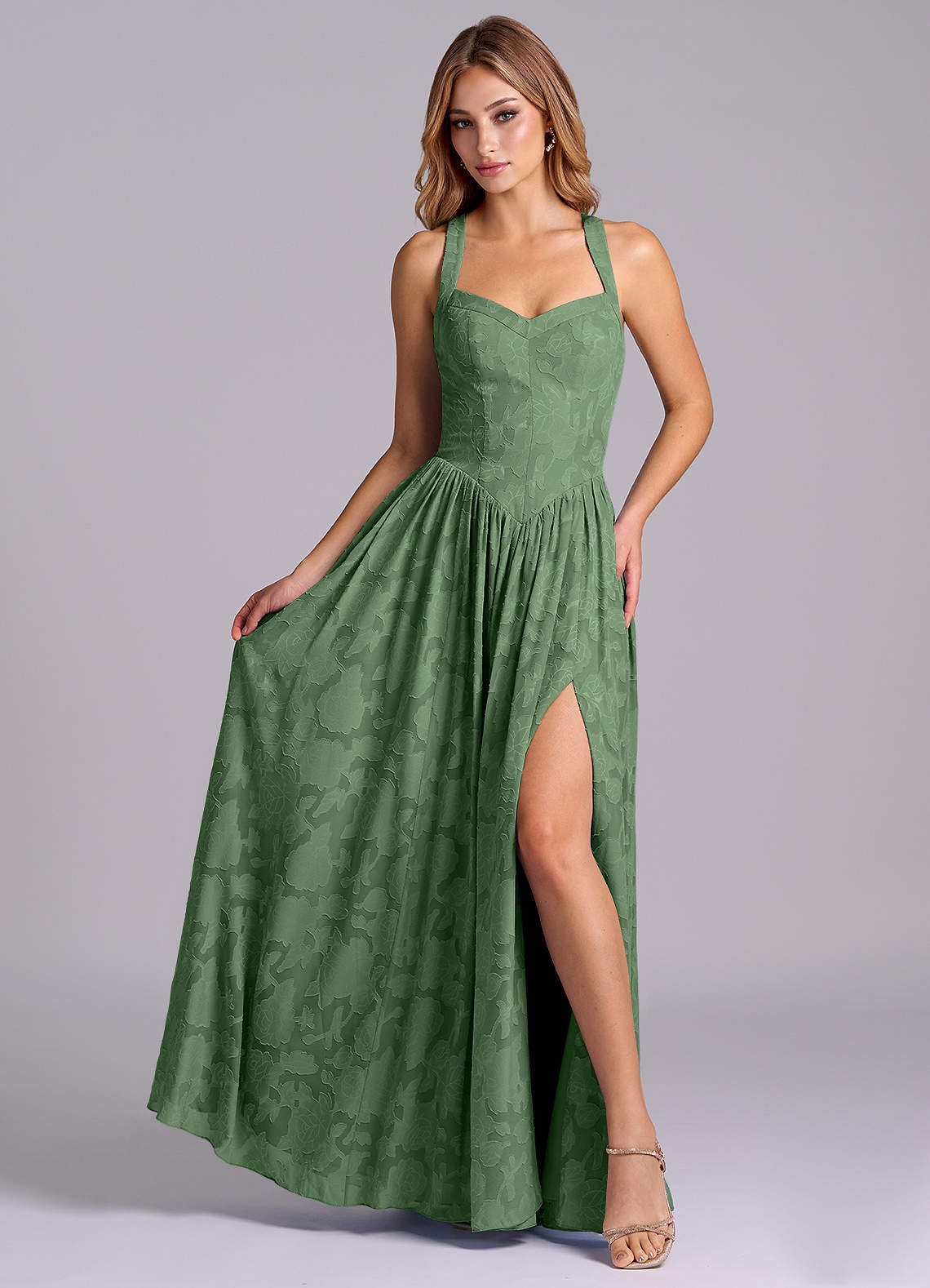 Azazie Francis Morsiusneito Mekot A-linja Korsetti Floral Burnout Lattian pituus Mekko image3