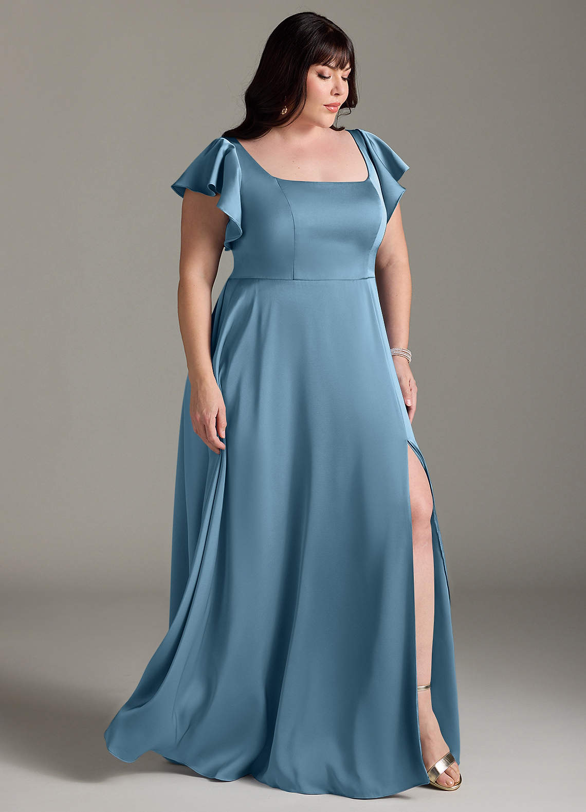 Azazie Bondi Bridesmaid Dresses Steel Blue A-Line Bow Stretch Satin Dress image9