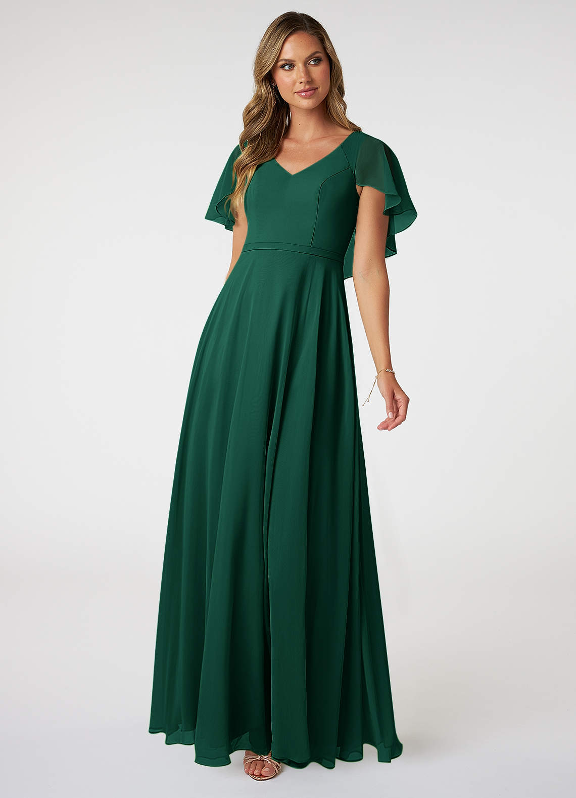 Azazie Jamie Bridesmaid Dresses Emerald A-Line Chiffon Dress image1