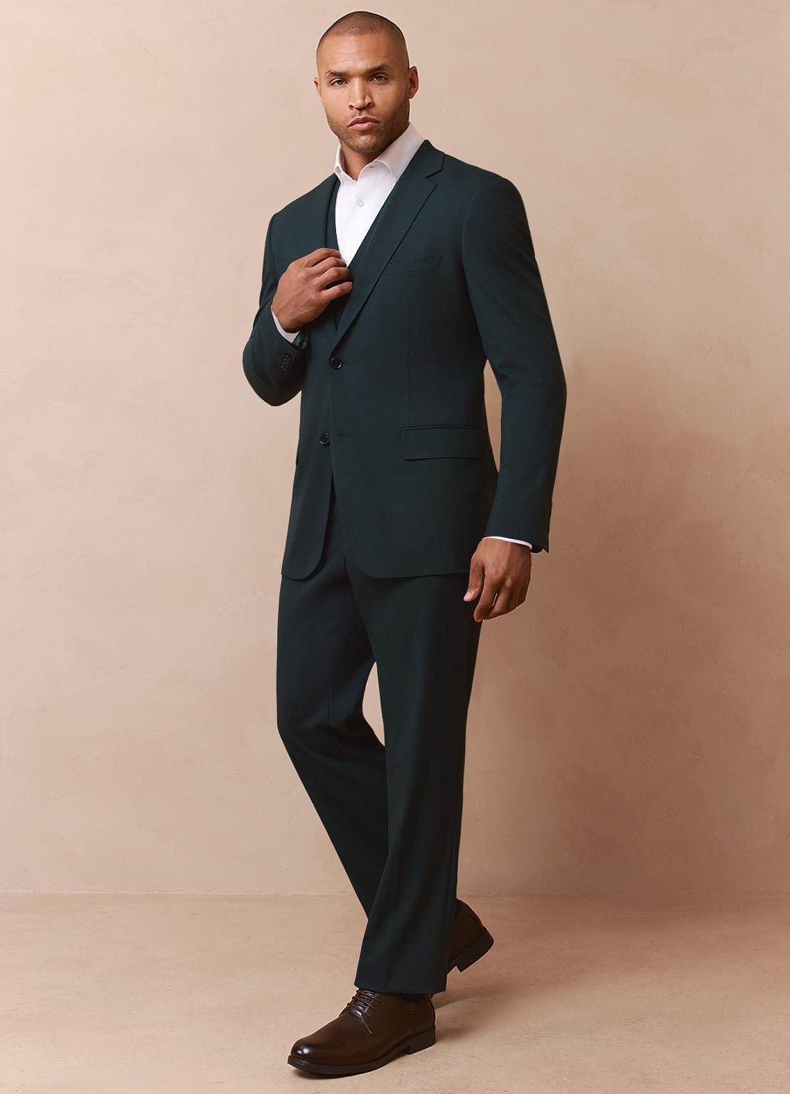 front Savile Dark Green Wool Blend 3-Piece Suit