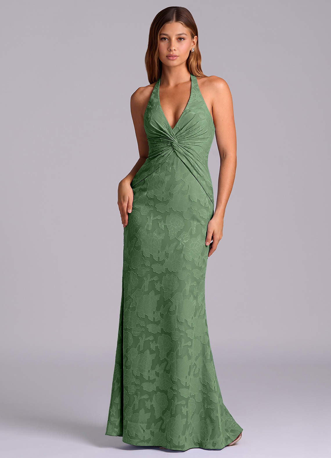 Azazie Valerie Jurken voor bruidsmeisjes Jurk van Bloemen Burn-out met Zeemeermin Geplooid Eucalyptus image1