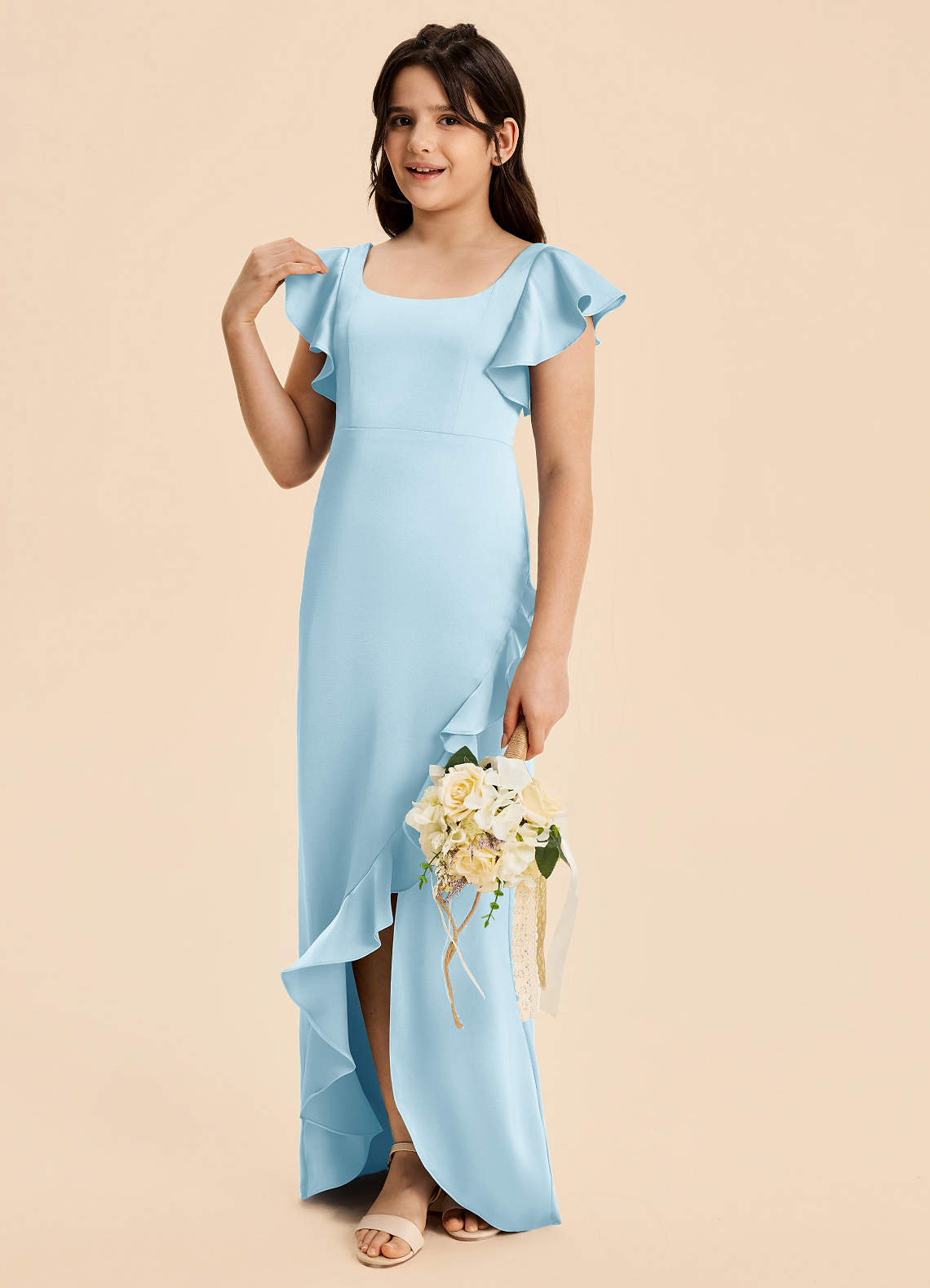 Azazie Demi Junior Klänning av Sjöjungfru i Stretch Satin Rosett image3