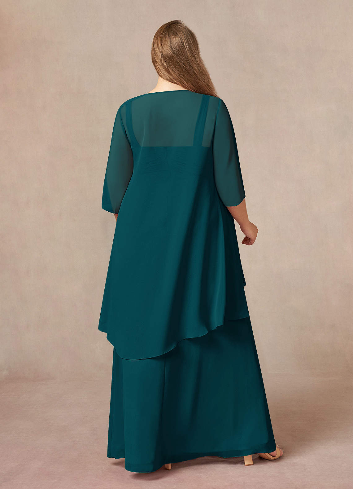 Azazie Weisz Mother of the Bride Dresses Pine A-Line Square Neckline Pleated Chiffon Dress image7