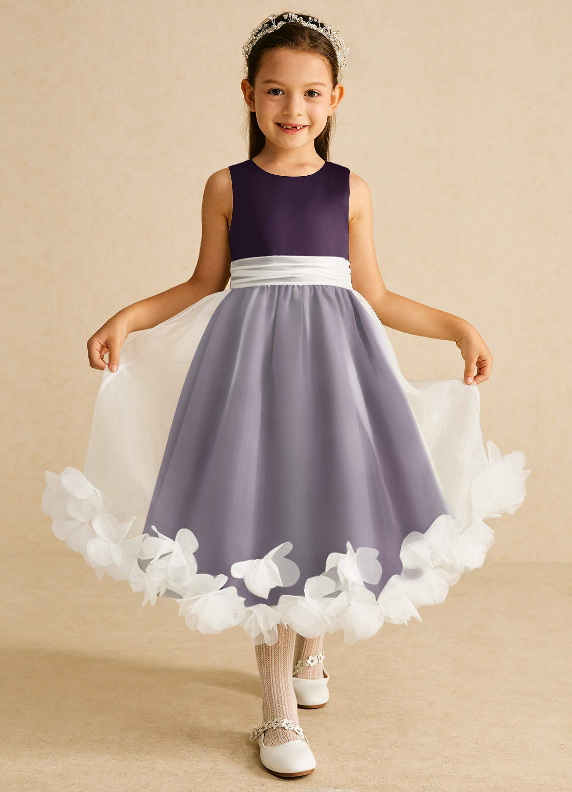 Azazie Stardust Flower Girl Dresses Plum A-Line Sleeveless Organza Dress image1