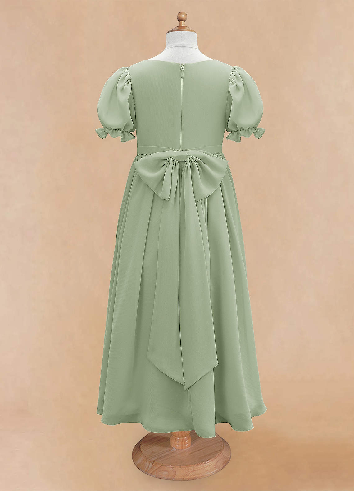 Azazie Joss Flower Girl Dresses Dusty Sage A-Line with Sleeves Chiffon Dress image5