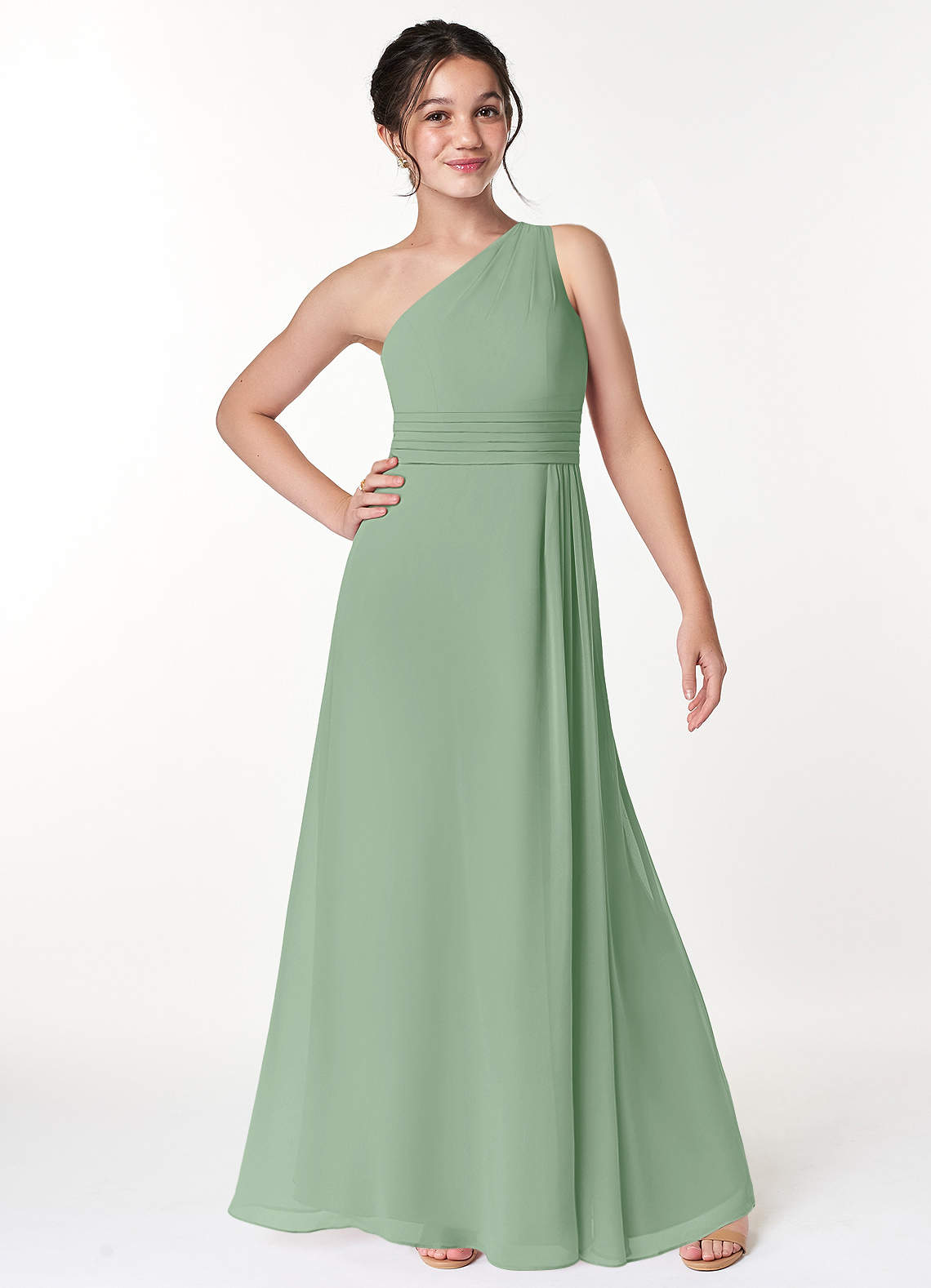 Azazie Cleo Junior Bridesmaid Dress in Matcha Azazie