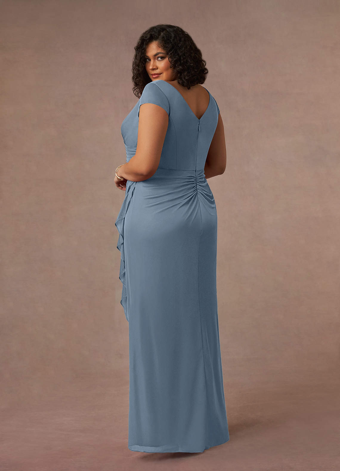 Azazie Roya Mother of the Bride Dresses Dusty Blue Mermaid V-Neck Pleated Mesh Dress image8