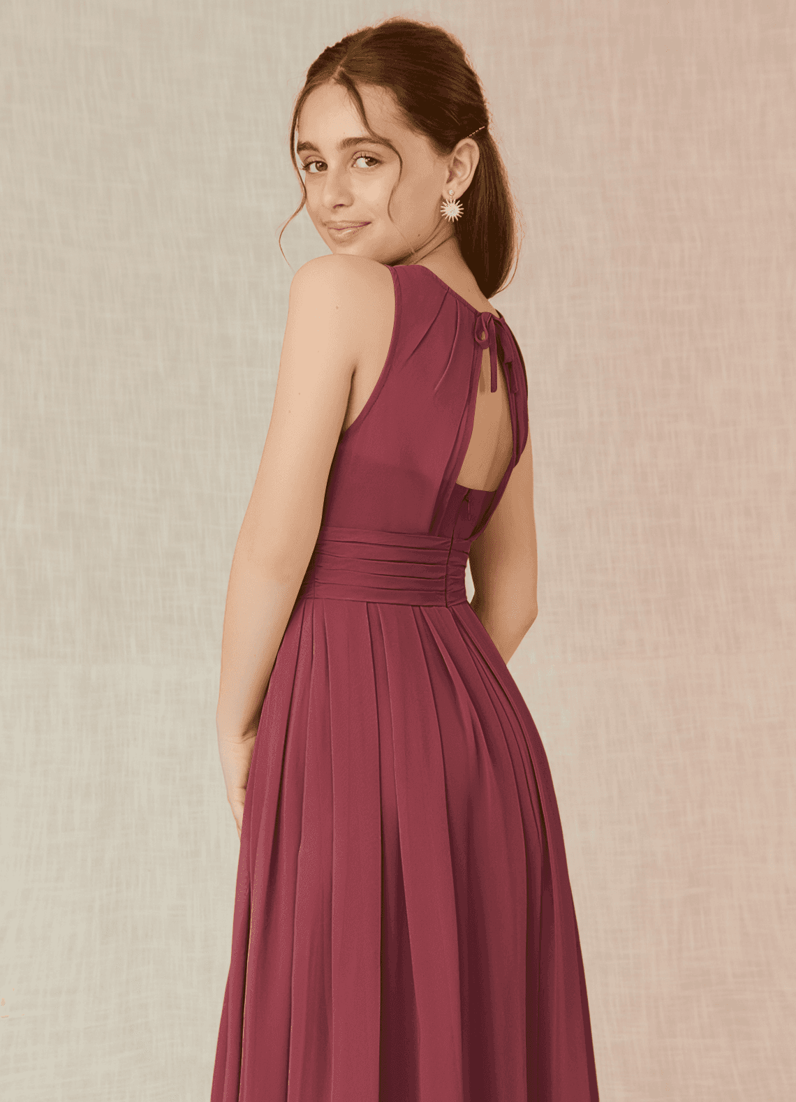Azazie Bibiane Junior A-Linie Plissee Chiffon Kleid Merlot image7