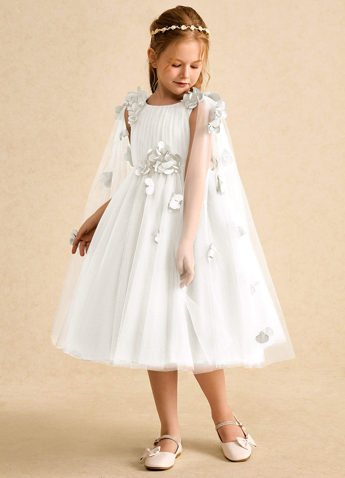 Azazie Staria Flower Girl Dresses Ivory Ball-Gown Ruched Tulle Dress image4