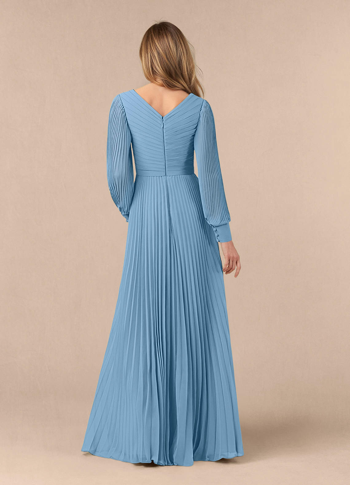 Azazie Zina Mother of the Bride Dresses Steel Blue A-Line Pleated Chiffon Dress image3