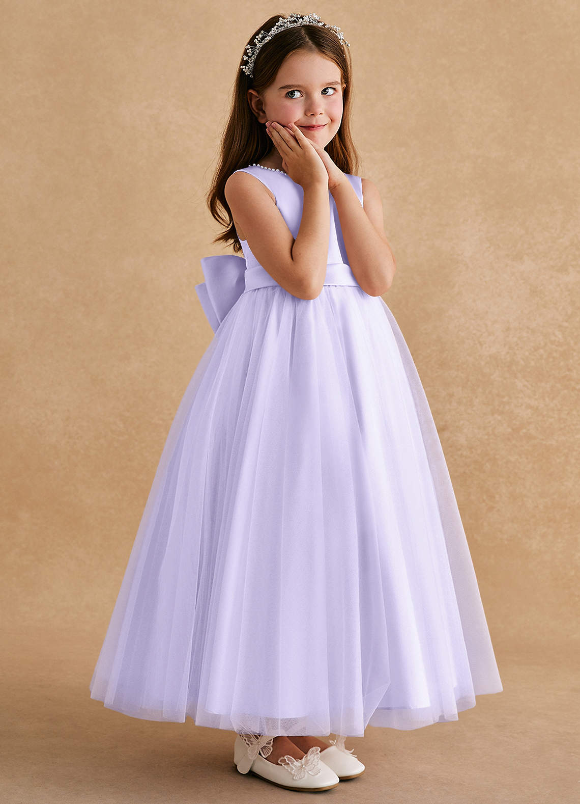 Azazie Cookie Flower Girl Dresses Lilac A-Line Bow Tulle Dress image2