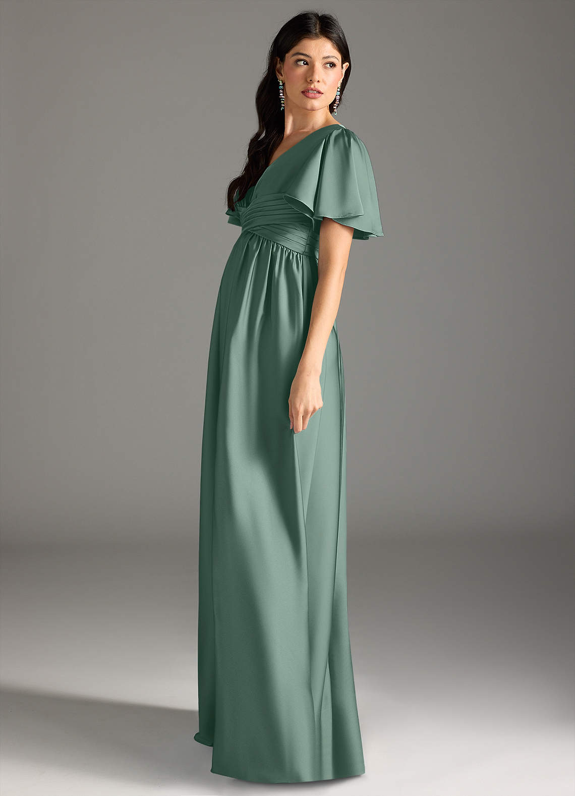 Azazie Verna vestidos de dama de honor de maternidad Vestido de Corte En A Volante Hasta el suelo Satén Elástico image6