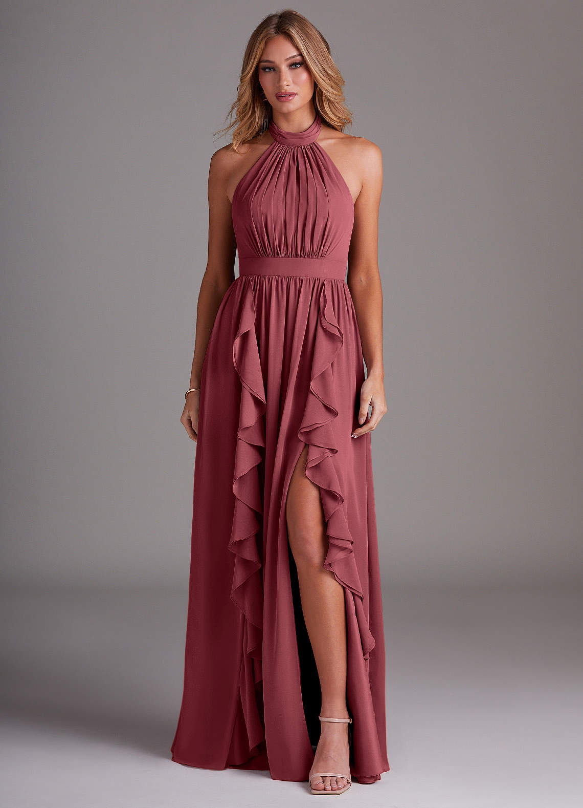 Azazie Avary Bridesmaid Dresses Merlot A-Line Pleated Chiffon Dress image1