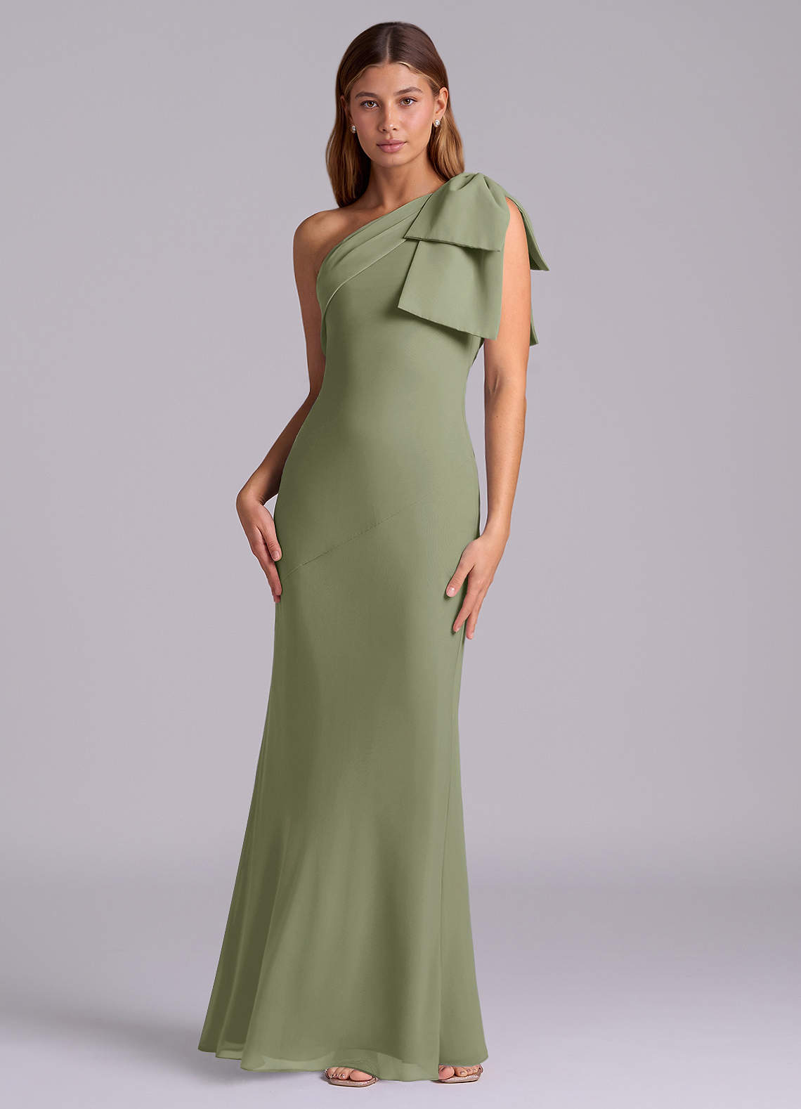 Azazie Yuanna Bridesmaid Dresses Pistachio Mermaid One Shoulder Chiffon Dress image3