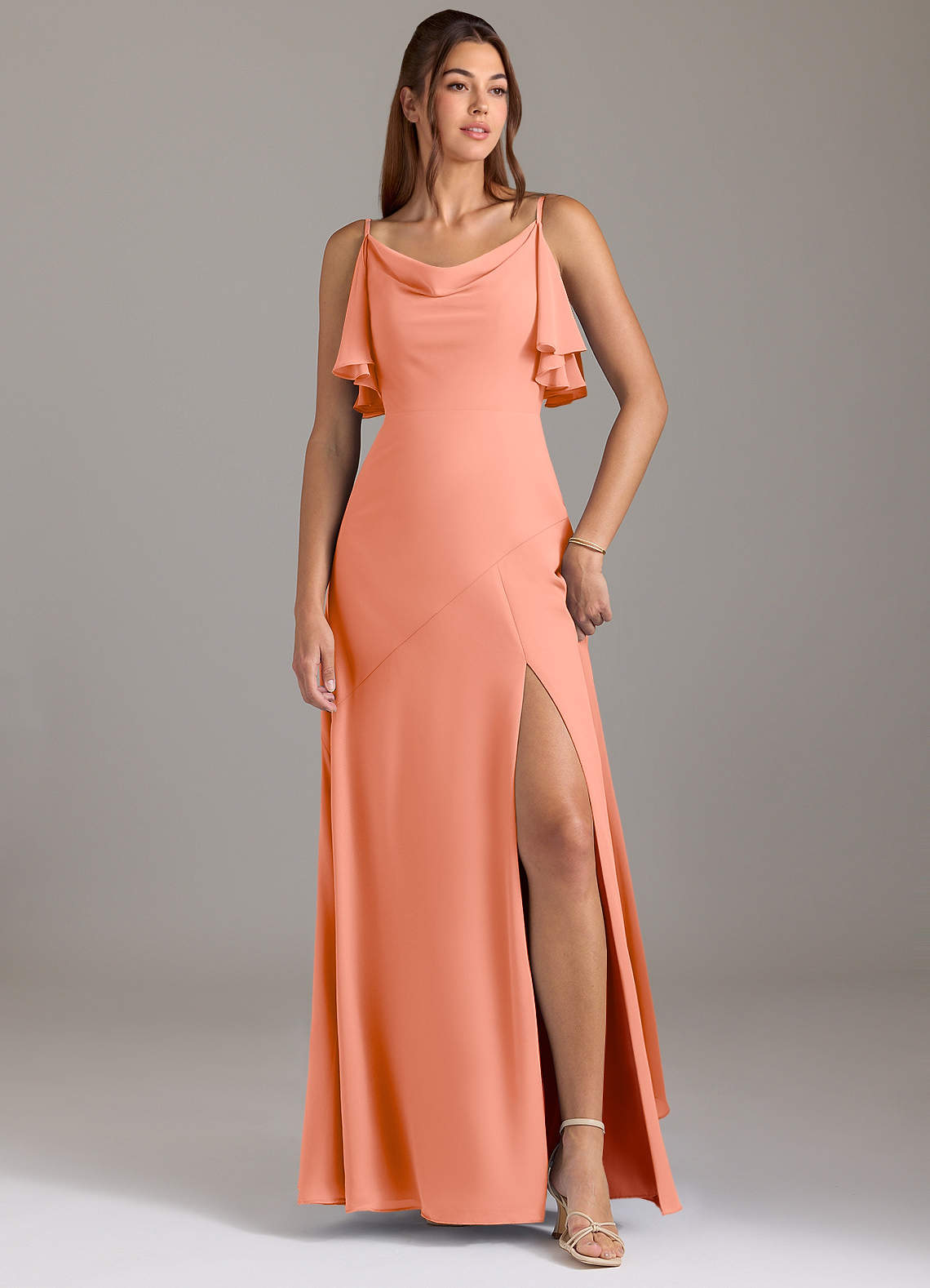 Azazie Darcia Bridesmaid Dresses Sunset A-Line Side Slit Chiffon Dress image1