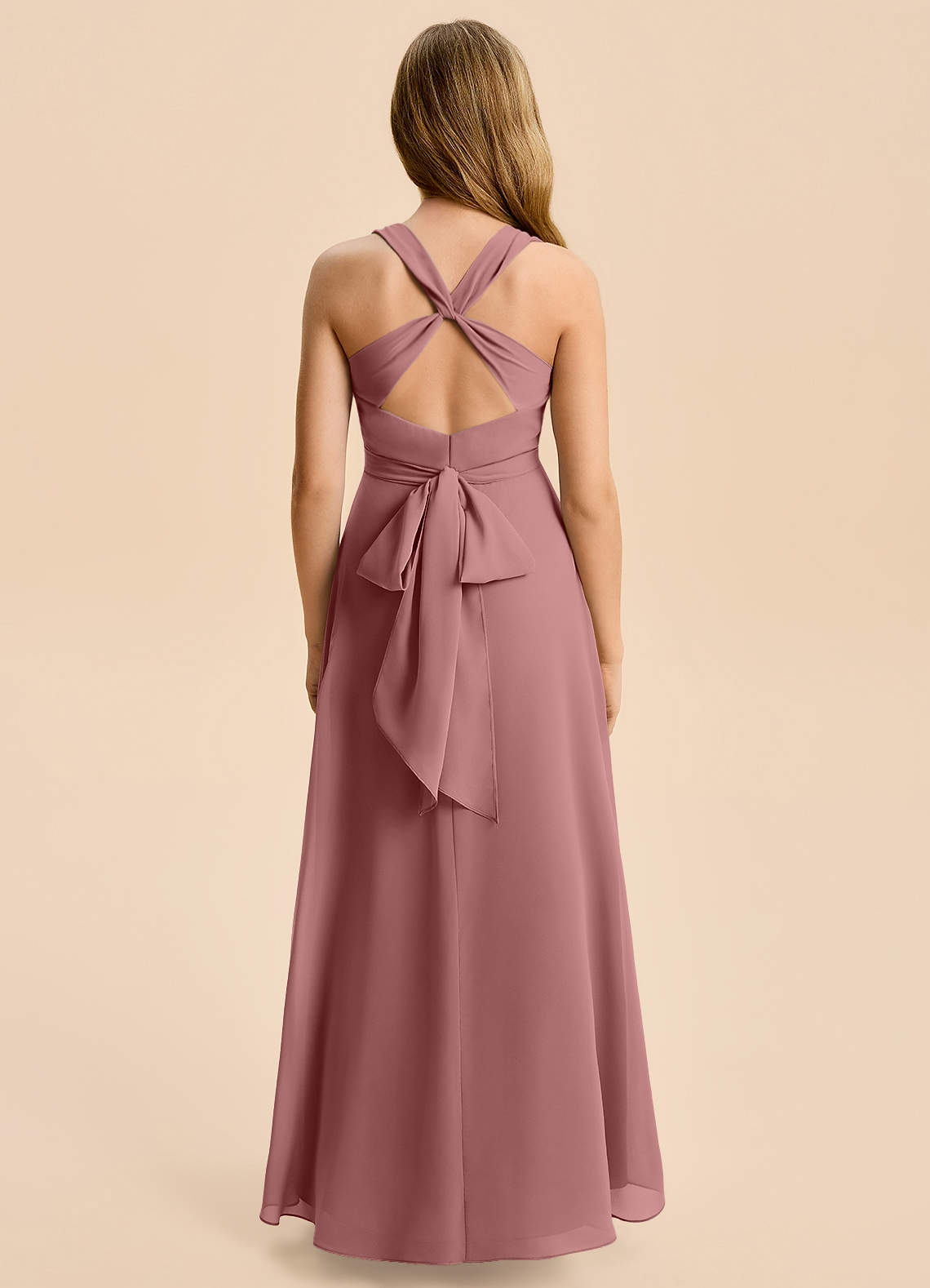 Azazie Kirsten Junior A-Linie Plissee Chiffon Kleid Wüstenrose image2