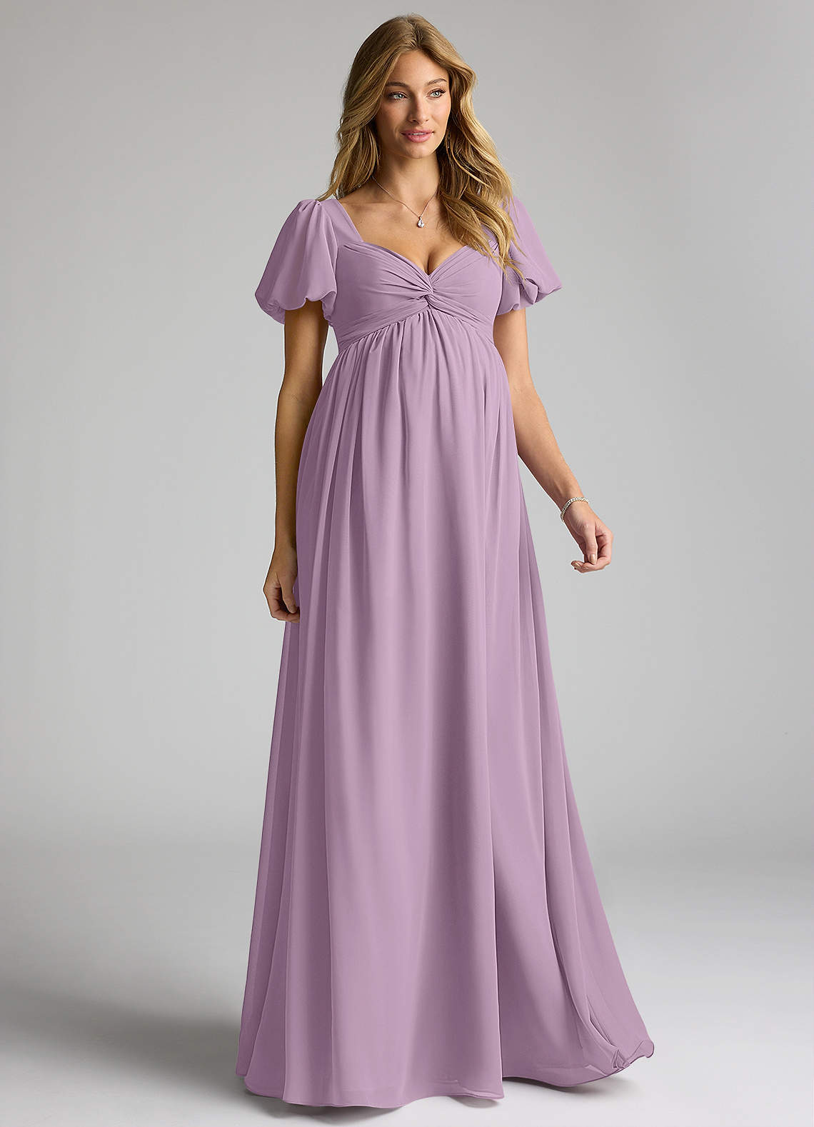 Azazie Madisynn Maternity Bridesmaid Dresses Bow Chiffon Floor-Length Dress image1