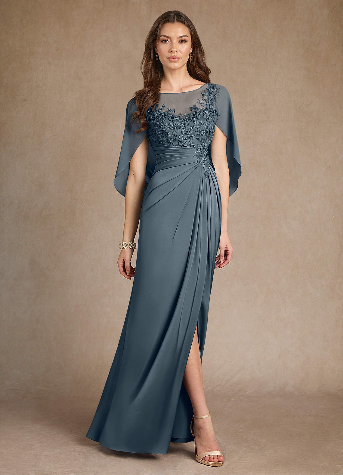 Azazie Hera Mother of the Bride Dresses Twilight A-Line Lace Stretch Satin Dress image3