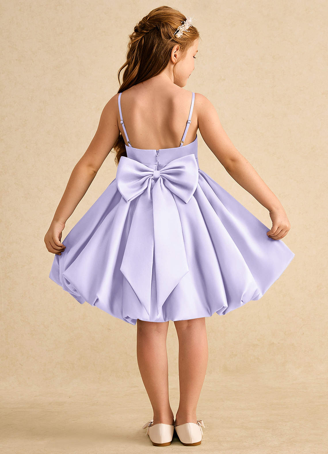 Azazie Davine vestidos de niña de las flores Vestido de Lila de Satin Mate de Corte En A con Tirante Espagueti image1
