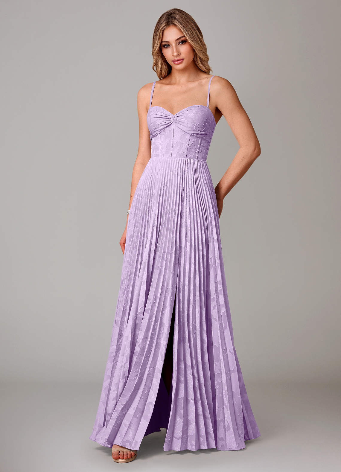 Azazie Akiko Bridesmaid Dresses Lilac A-Line Sweetheart Neckline Floral Burnout Dress image3