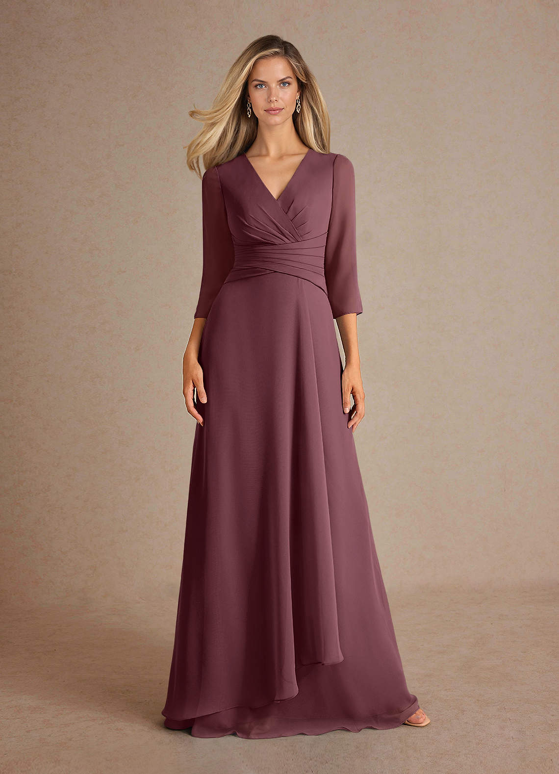 Azazie Mayfield At-home Try On Dresses Agave A-Line Pleated Chiffon Dress image5