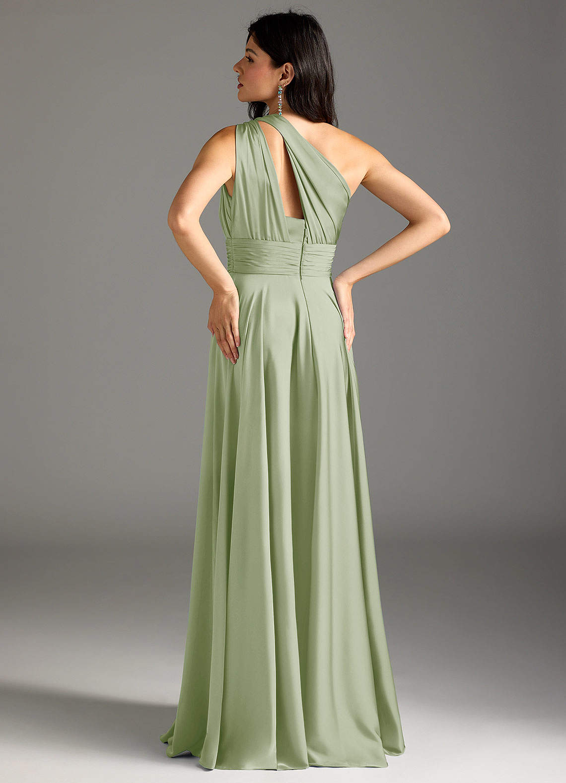 Azazie Charlize Bridesmaid Dresses Dusty Sage A-Line One Shoulder Stretch Satin Dress image5