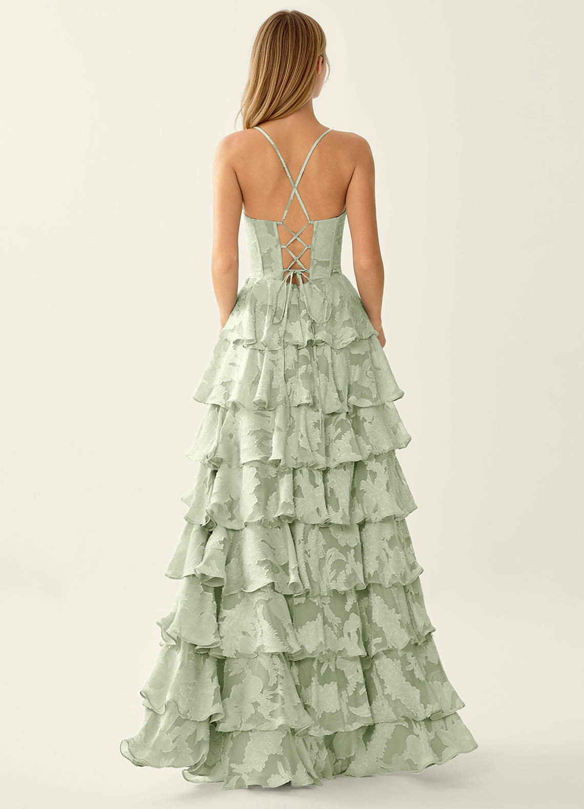 light green floral formal dress Embroidered Tulle Light Green Prom dress With Puffy Long Sleeve PSK304 US18 / Custom Color