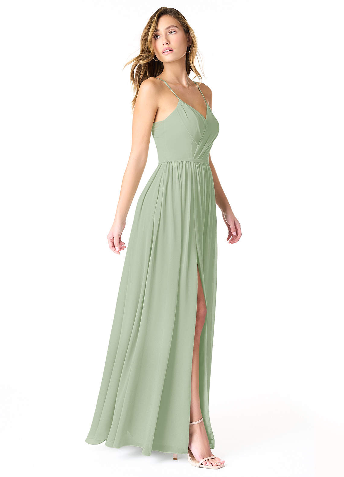 Azazie Cora Bridesmaid Dresses Dusty Sage A-Line Pleated Chiffon Dress image3