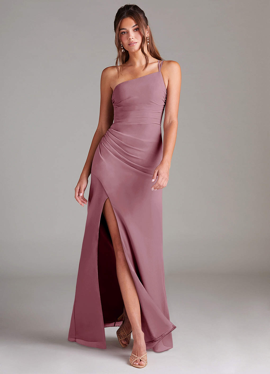 Azazie Eren Bridesmaid Dresses Vintage Mauve Sheath One Shoulder Chiffon Dress image1