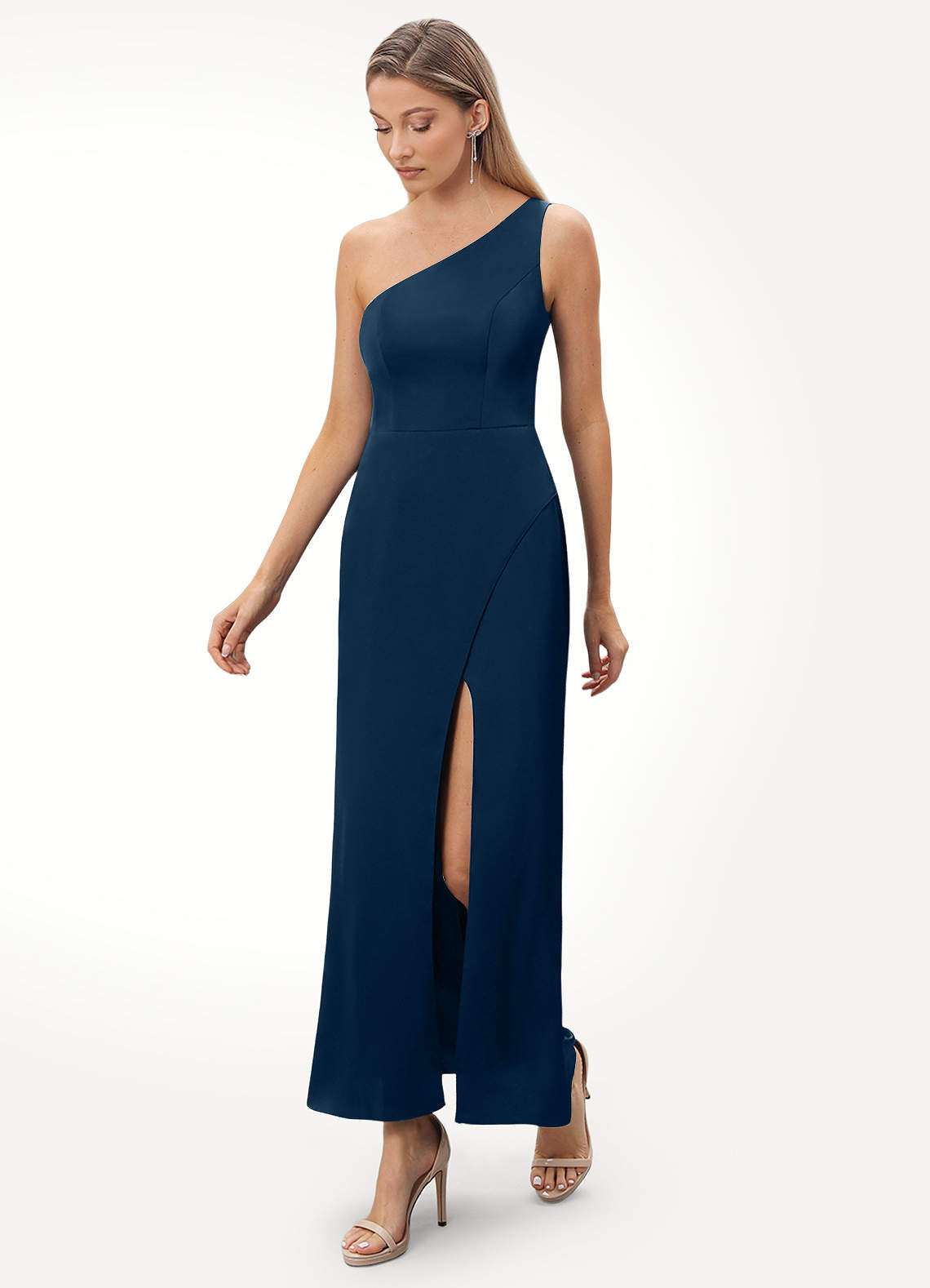 One Shoulder Stretch Satin Gown main image 1