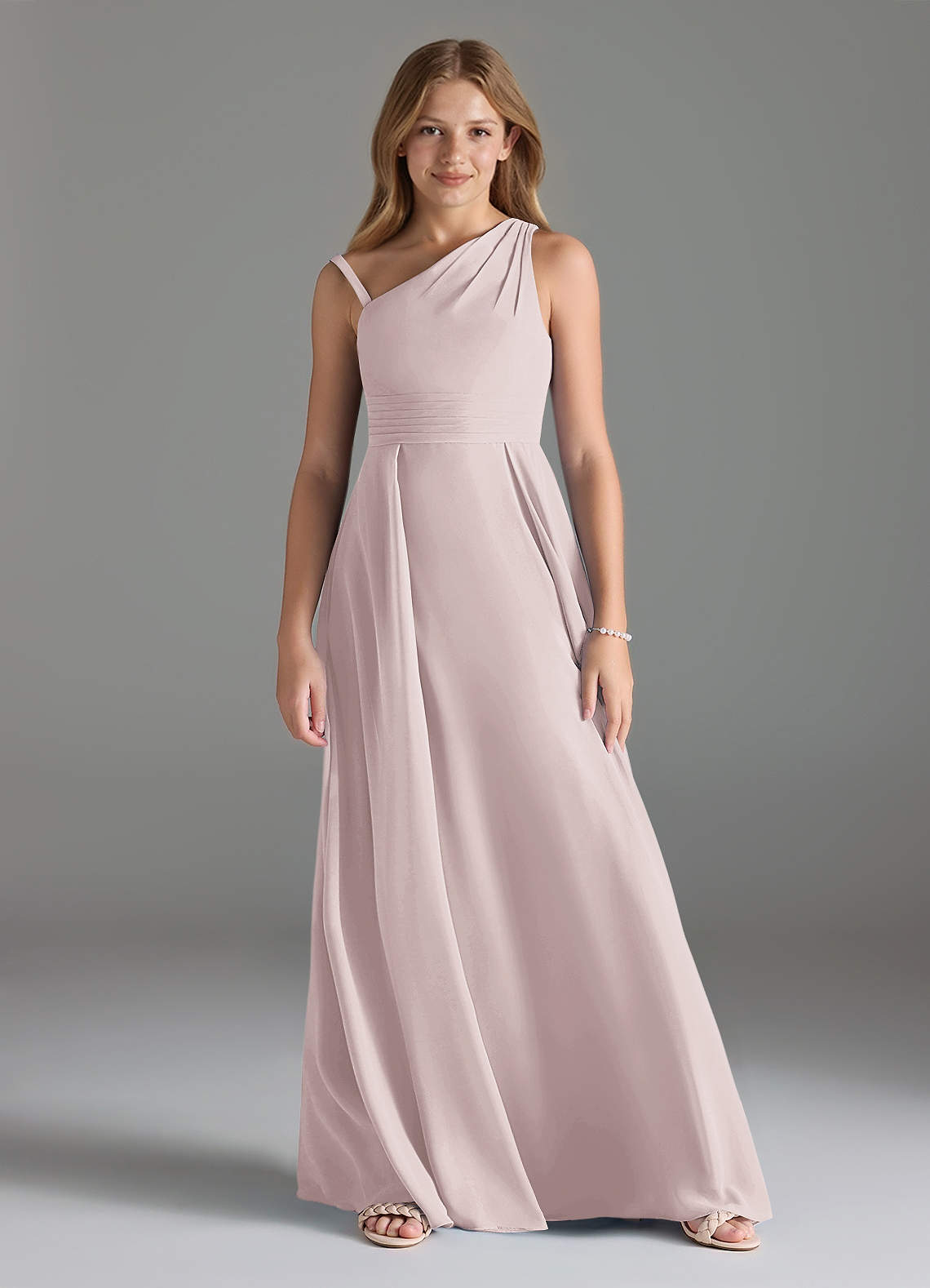 Azazie Dallas Junior Vestido de Rosa Rubor de Gasa de Corte en A con Plisado image1