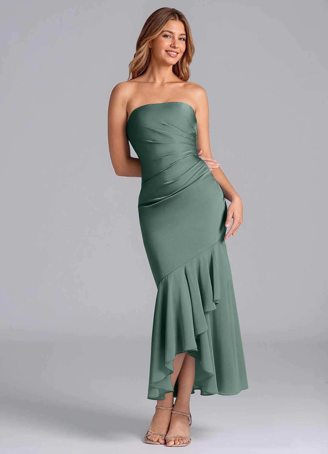 Azazie Danie Jurken voor bruidsmeisjes Jurk van Chiffon met Kolom Strapless Eucalyptus image1