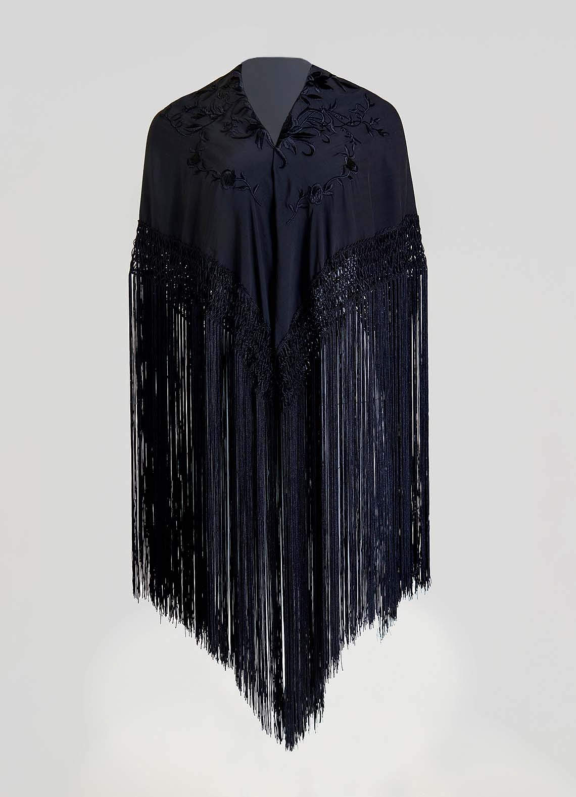 front Embroidered Fringe Shawl