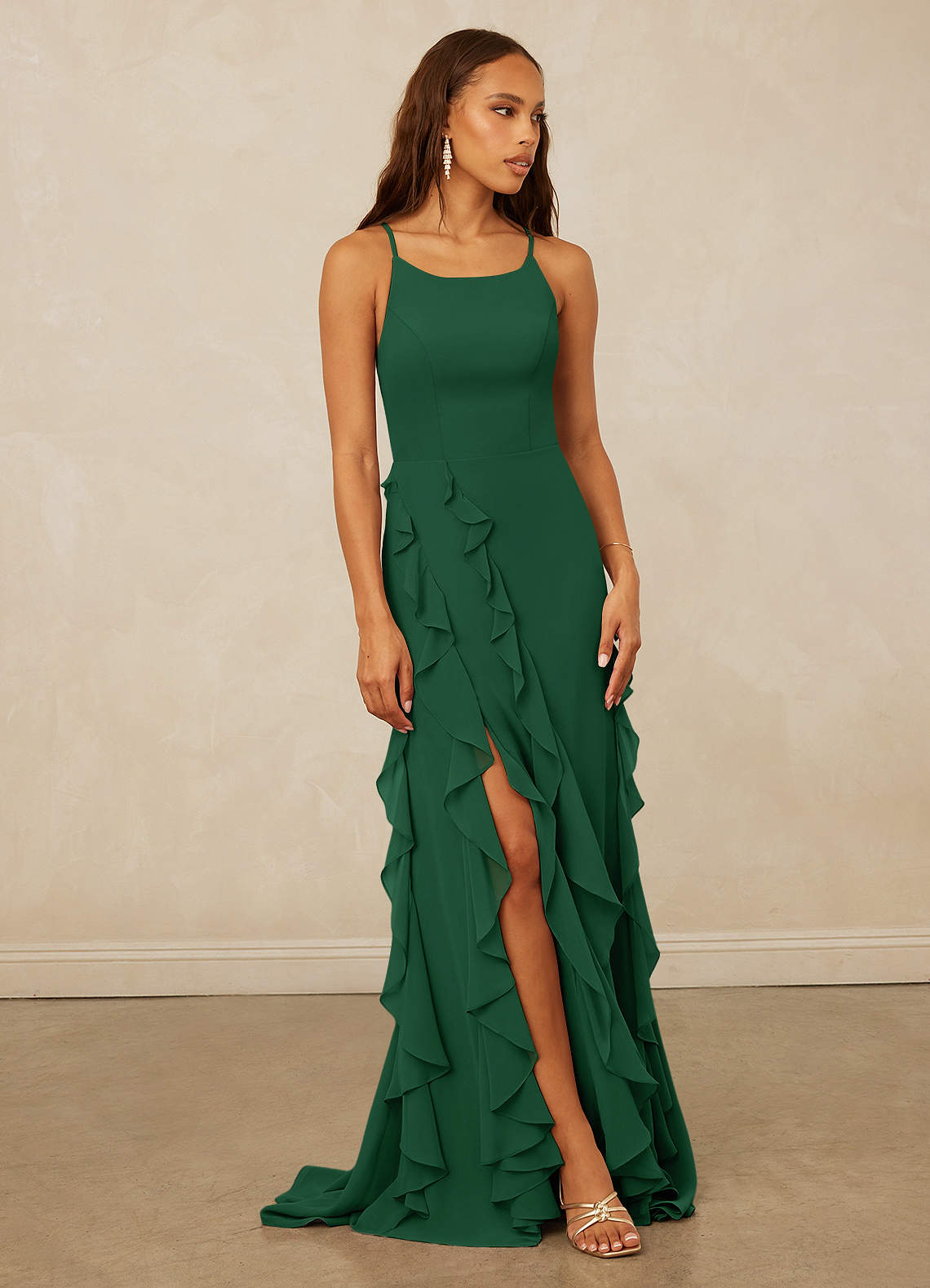 Christian Siriano Bridal for Azazie 1006 Robes de demoiselle d'honneur Robe Sirène en Mousseline de soie Rayé Vert Foncé image1