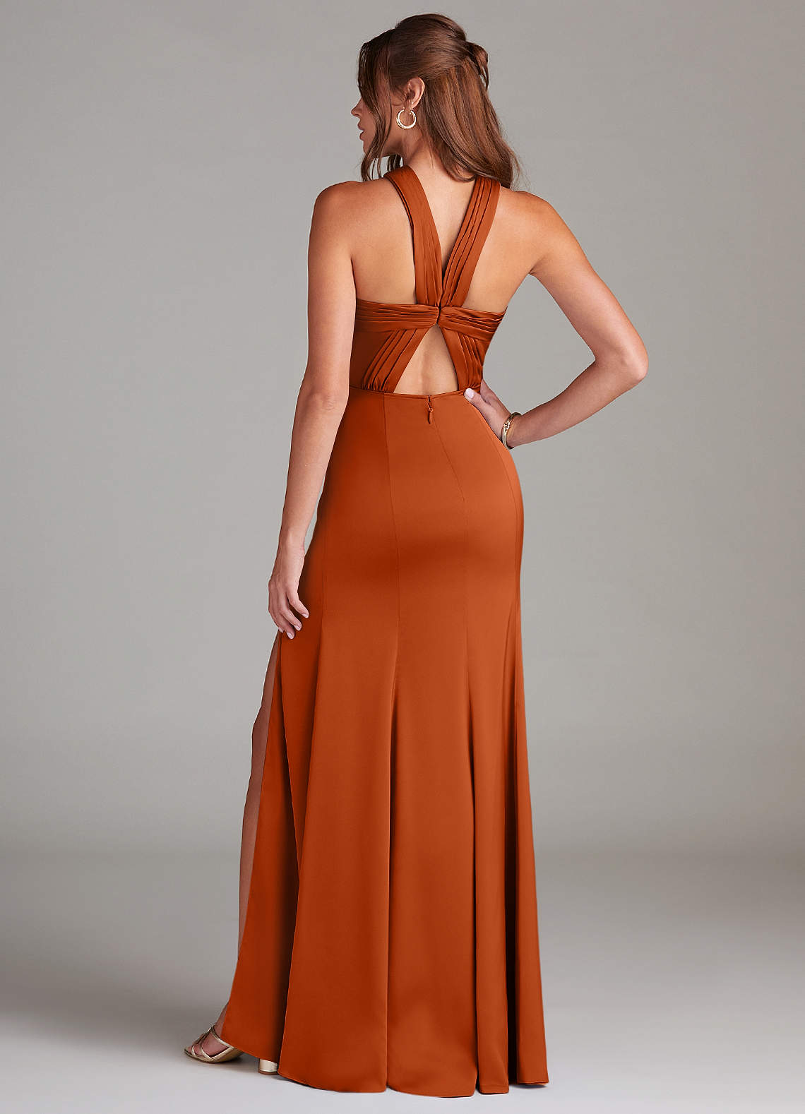 Azazie Rue Bridesmaid Dresses Burnt Orange Mermaid Pleated Stretch Satin Dress image6