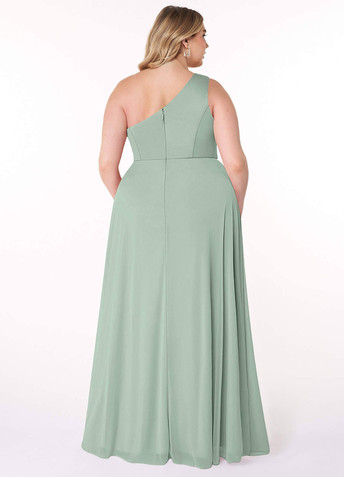 Azazie Brooke Vestidos de damas de honor Vestido de Agave de Malla de Corte en A con Hombro unilateral image6