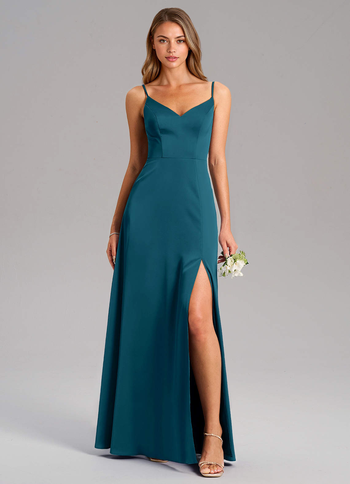 Azazie Talina Bridesmaid Dresses Ink Blue A-Line Stretch Satin Dress image1