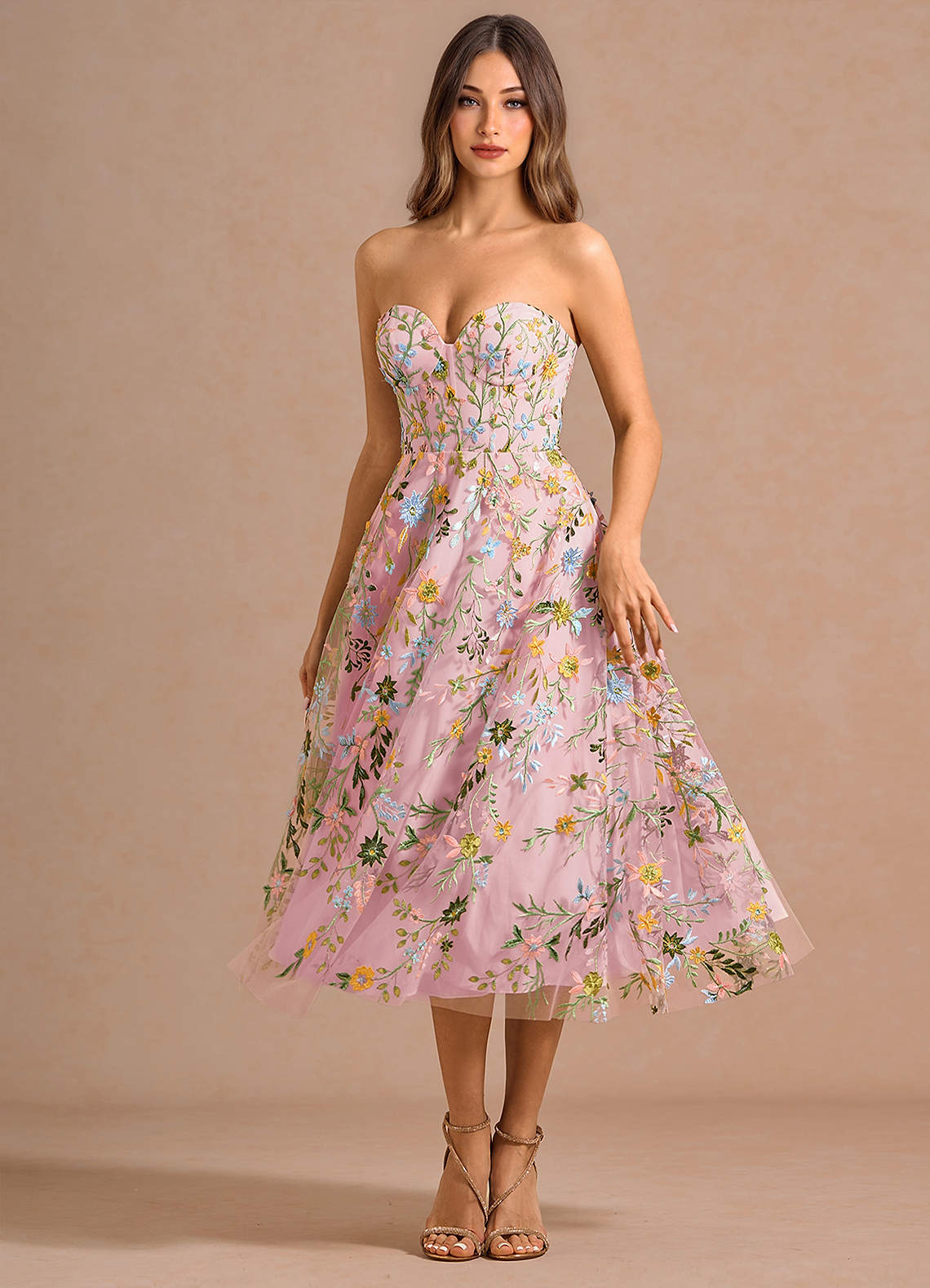 pink midi dress Pink Lace Embellished Midi Dress self-portrait-US