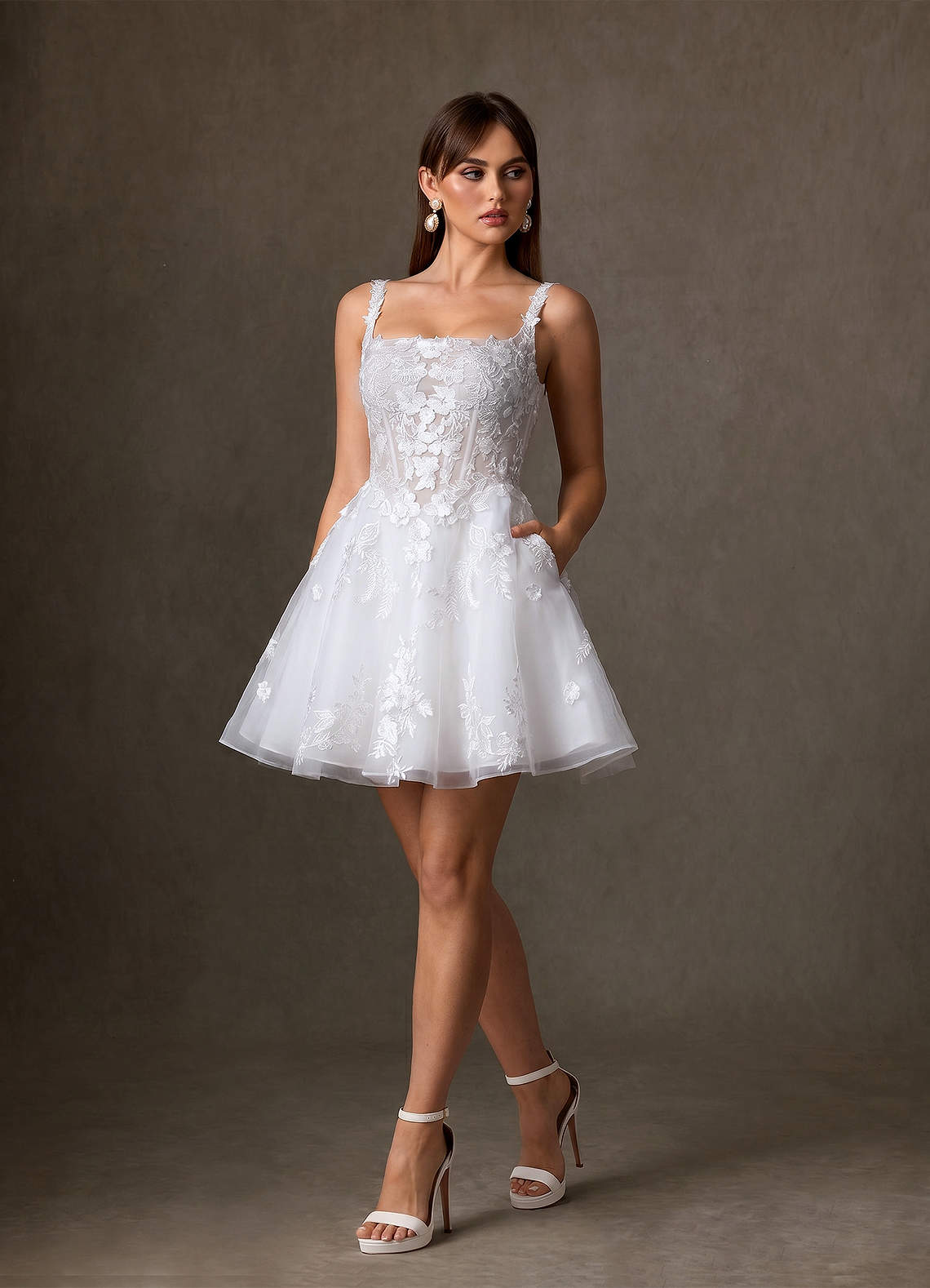 Azazie Darcy Wedding Dresses Diamond White A-Line Lace Dress image5