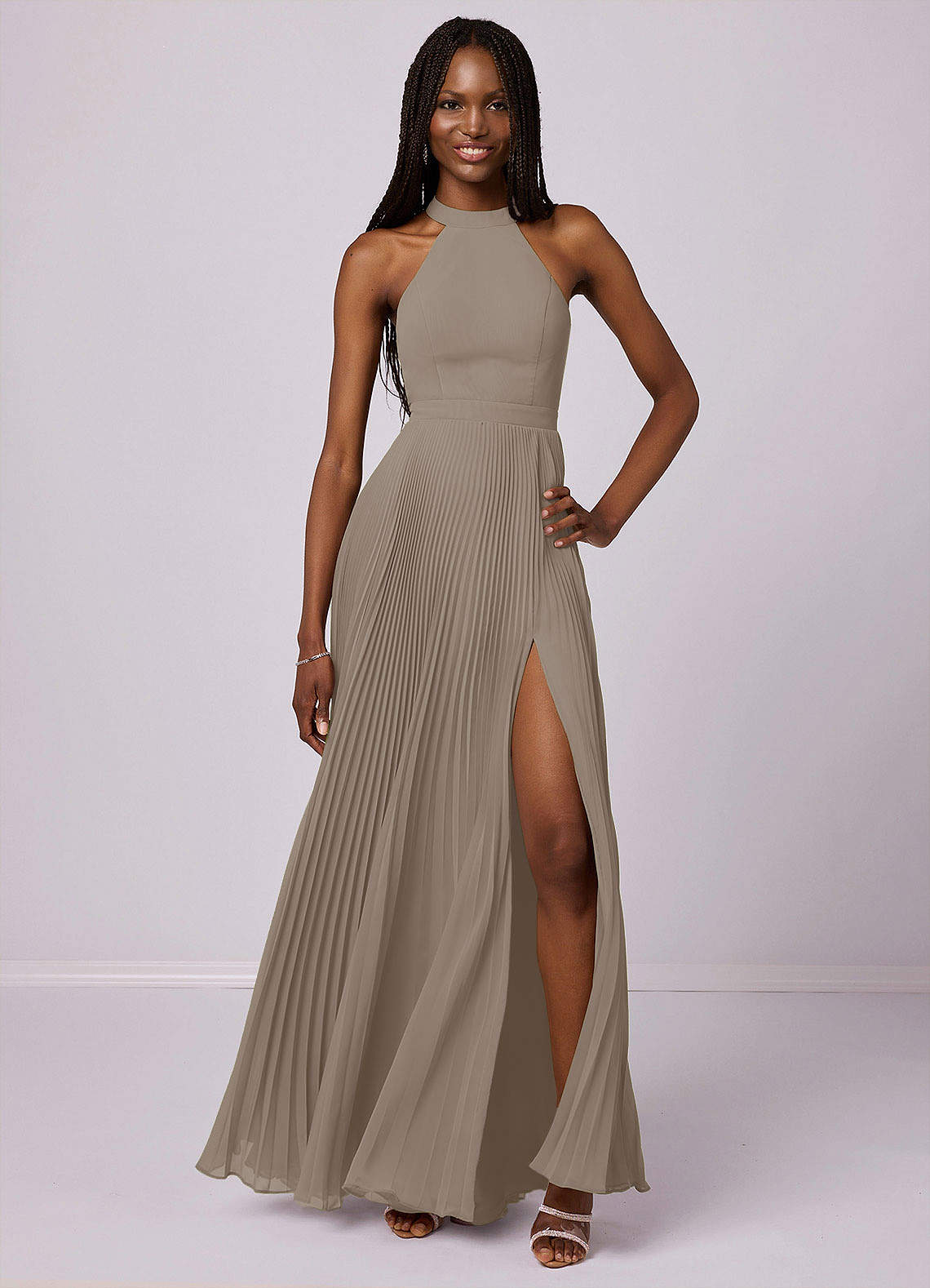 Barbie ♥ Azazie Bridesmaid Dresses Taupe A-Line Pleated Chiffon Dress image1