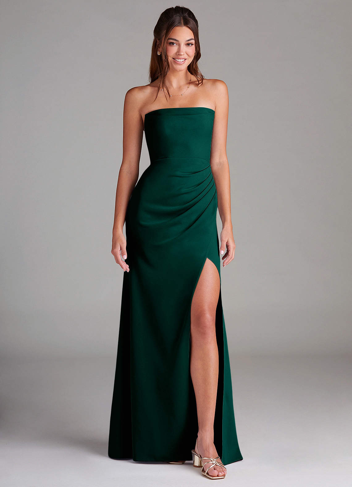 Azazie Leonis Ready to Ship Pine Stretch Crepe Bridesmaid Dresses | Azazie