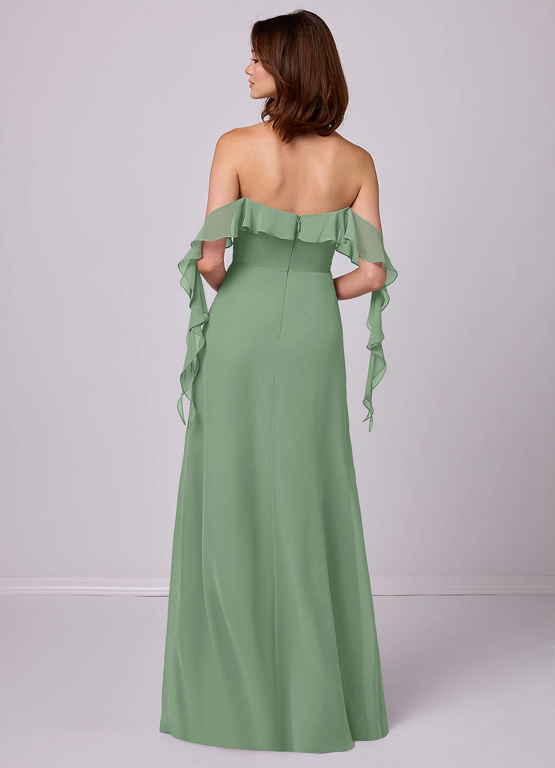 Barbie ♥ Azazie Bridesmaid Dresses Matcha A-Line Off the Shoulder Chiffon Convertible Dress image5