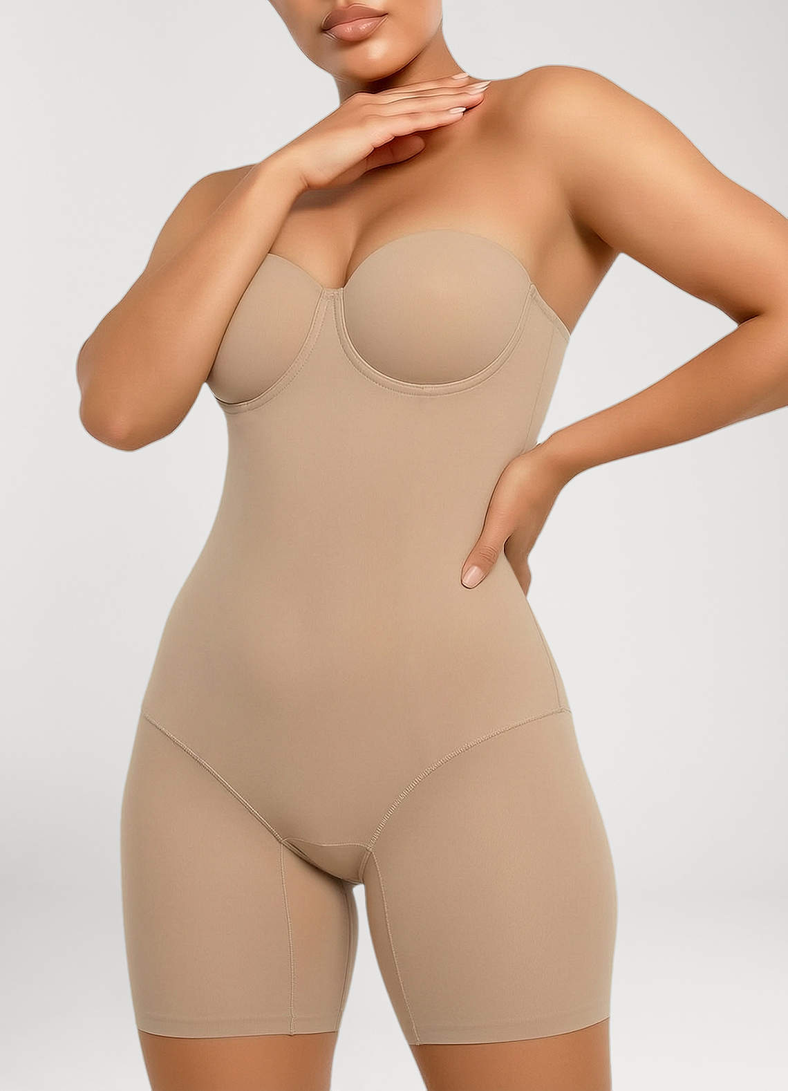 front Cooling Strapless Underwire Molded Cup Bodysuit Shaper