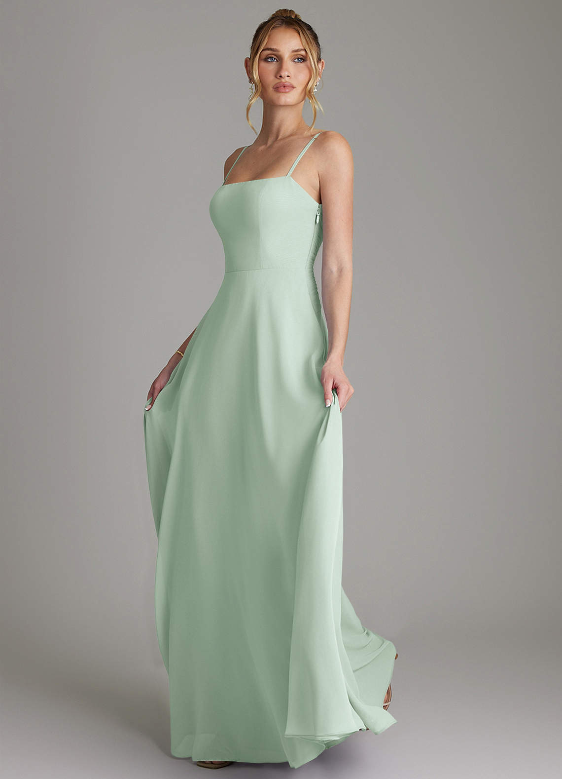 Azazie Elita Brudepigekjoler En streg Plisseret Chiffon Gulv-længde Kjole image5